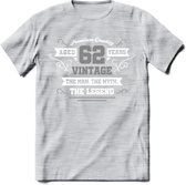 62 Jaar Legend T-Shirt | Zilver - Wit | Grappig Verjaardag en Feest Cadeau | Dames - Heren - Unisex | Kleding Kado | - Licht Grijs - Gemaleerd - 3XL