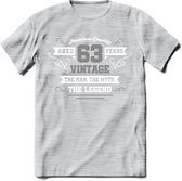 63 Jaar Legend T-Shirt | Zilver - Wit | Grappig Verjaardag en Feest Cadeau | Dames - Heren - Unisex | Kleding Kado | - Licht Grijs - Gemaleerd - XL