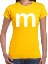 Letter M verkleed/ carnaval t-shirt geel voor dames - M en M carnavalskleding / feest shirt kleding / kostuum XL
