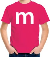 Letter M verkleed/ carnaval t-shirt roze voor kinderen - M en M carnavalskleding / feest shirt kleding / kostuum 122/128