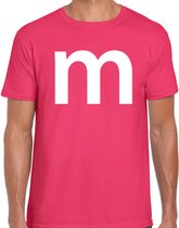 Letter M verkleed/ carnaval t-shirt roze voor heren - M en M carnavalskleding / feest shirt kleding / kostuum M