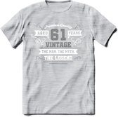 61 Jaar Legend T-Shirt | Zilver - Wit | Grappig Verjaardag en Feest Cadeau | Dames - Heren - Unisex | Kleding Kado | - Licht Grijs - Gemaleerd - L