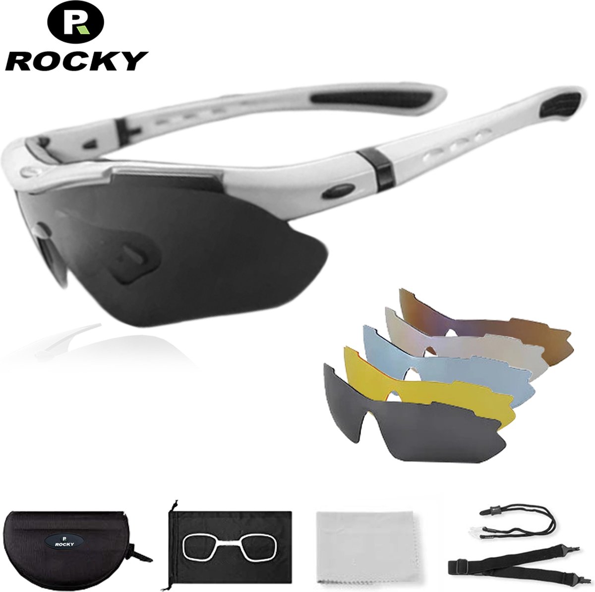 Rocky - Fietsbrillen Heren - Sportbrillen - Professionele Fietsbril + Inclusief 5 Verwisselbare Lenzen + 2 jaar garantie - Rocky
