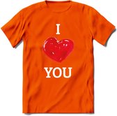 I Love You - Valentijn T-Shirt | Grappig Valentijnsdag Cadeautje voor Hem en Haar | Dames - Heren - Unisex | Kleding Cadeau | - Oranje - S
