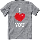 I Love You - Valentijn T-Shirt | Grappig Valentijnsdag Cadeautje voor Hem en Haar | Dames - Heren - Unisex | Kleding Cadeau | - Donker Grijs - Gemaleerd - 3XL