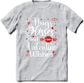 Hugs Kisses and Valentine Wishes - Valentijn T-Shirt | Grappig Valentijnsdag Cadeautje voor Hem en Haar | Dames - Heren - Unisex | Kleding Cadeau | - Licht Grijs - Gemaleerd - XL