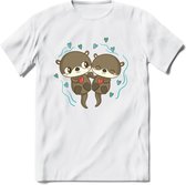 Love Otters - Valentijn T-Shirt | Grappig Valentijnsdag Cadeautje voor Hem en Haar | Dames - Heren - Unisex | Kleding Cadeau | - Wit - L