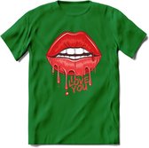 Love You Lips - Valentijn T-Shirt | Grappig Valentijnsdag Cadeautje voor Hem en Haar | Dames - Heren - Unisex | Kleding Cadeau | - Donker Groen - XXL