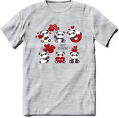 Liefdes Panda's - Valentijn T-Shirt | Grappig Valentijnsdag Cadeautje voor Hem en Haar | Dames - Heren - Unisex | Kleding Cadeau | - Licht Grijs - Gemaleerd - XXL