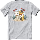 Knuffel kat Valentijn T-Shirt | Grappig Valentijnsdag Cadeautje voor Hem en Haar | Dames - Heren - Unisex | Kleding Cadeau | - Licht Grijs - Gemaleerd - S