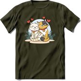 Knuffel kat Valentijn T-Shirt | Grappig Valentijnsdag Cadeautje voor Hem en Haar | Dames - Heren - Unisex | Kleding Cadeau | - Leger Groen - XXL