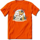 Knuffel kat Valentijn T-Shirt | Grappig Valentijnsdag Cadeautje voor Hem en Haar | Dames - Heren - Unisex | Kleding Cadeau | - Oranje - XXL