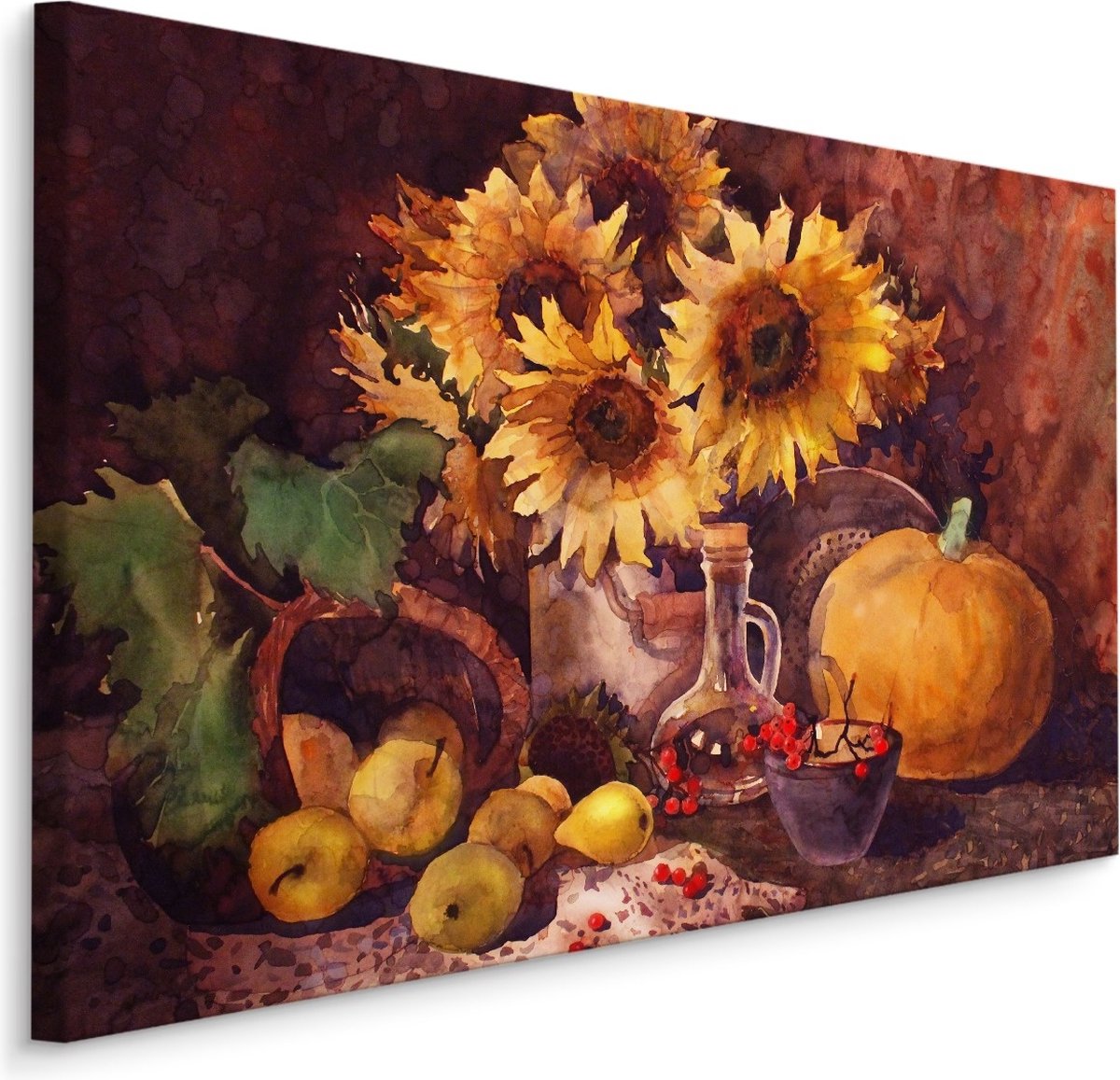 karo-art Schilderij - Stilleven met zonnebloem (print op canvas), premium print Multikleur