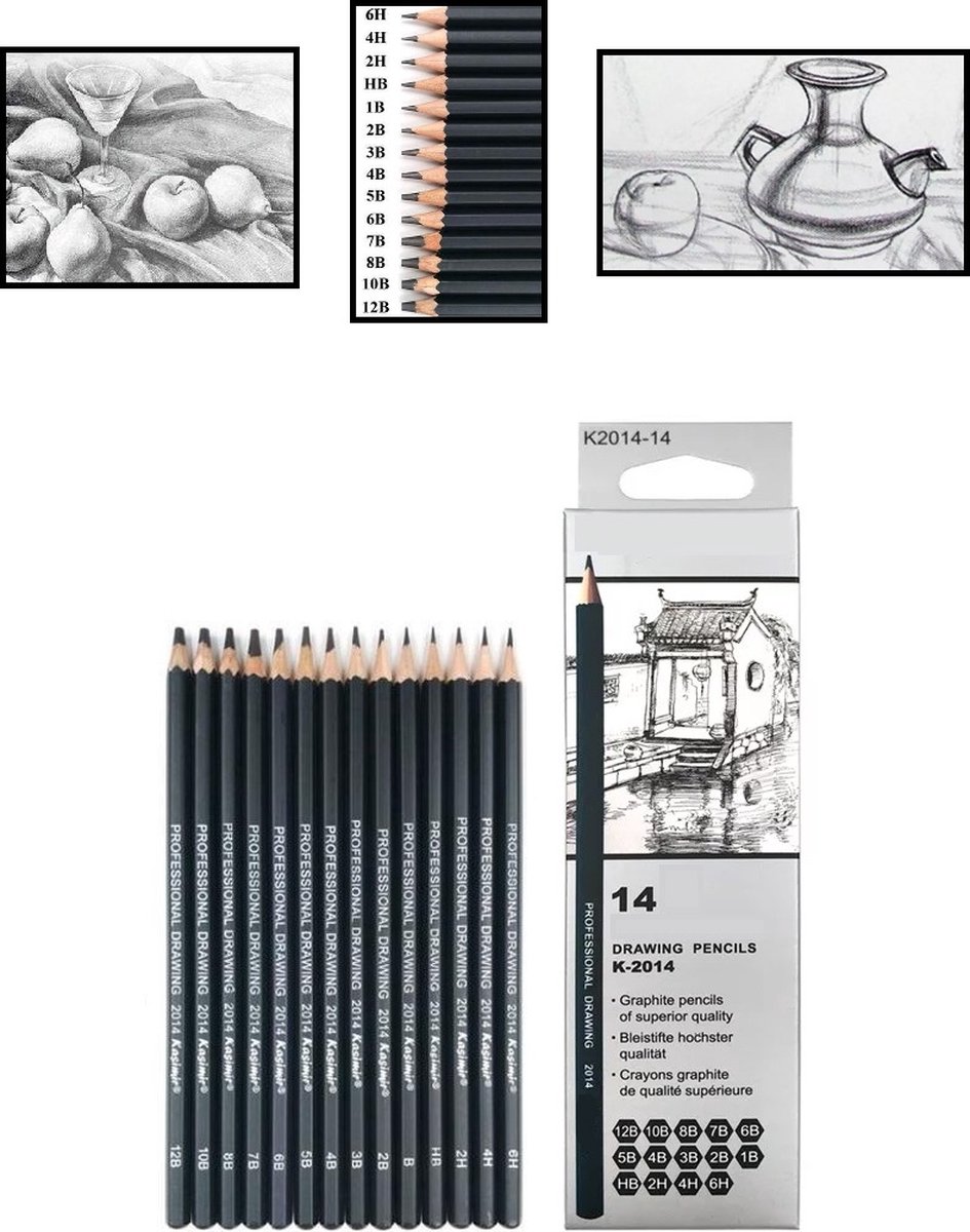 LOUZIR 14 delige Grafiet Schetspotloden Teken Potloden Grafietpotloden HB Potlood – Draw Pencil