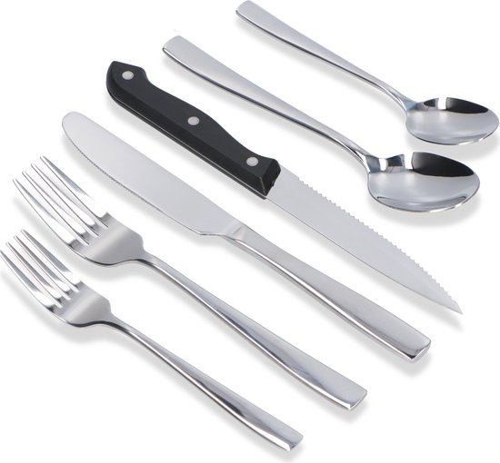 Deleca 6 Persoons Bestekset (36-delig) - Lepels, Messen, Vorken & Steakmessen - Vaatwasserbestendig - Zilver / RVS