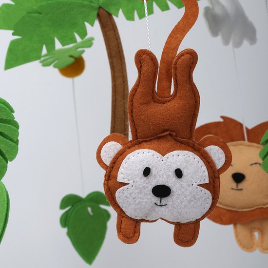 Kersvers - Box mobiel - Mobiel baby jongen - Dieren - Kraamcadeau - safari - Jungle - Leeuw - Giraffe - Aapje - Vilt - Wieg - Babykamer - zonder muziekarm - jungle speelgoed - jungle knuffel — afbeelding 5