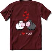 I Love You - Valentijn T-Shirt | Grappig Valentijnsdag Cadeautje voor Hem en Haar | Dames - Heren - Unisex | Kleding Cadeau | - Burgundy - L