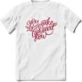 You Make My Heart Glow - Valentijn T-Shirt | Grappig Valentijnsdag Cadeautje voor Hem en Haar | Dames - Heren - Unisex | Kleding Cadeau | - Wit - XXL