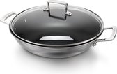 Wok inox Le Creuset avec revêtement antiadhésif et couvercle en verre 30cm 4.8l