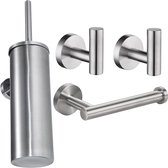 Toiletaccessoireset RVS 3-delig - Zilver - Luxe Toilet Set - Chroom Geborsteld - Toiletborstel met Houder - Toiletrolhouder - Handdoekhaakjes - Toilet Accessoires Set