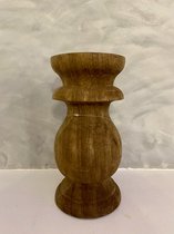 Robuuste houten kandelaar - 24x12cm (HxD) - bruin - 1191 - By Mooss