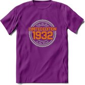 1932 Limited Edition Ring T-Shirt | Zilver - Goud | Grappig Verjaardag en Feest Cadeau Shirt | Dames - Heren - Unisex | Tshirt Kleding Kado | - Paars - M