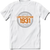 1931 Limited Edition Ring T-Shirt | Zilver - Goud | Grappig Verjaardag en Feest Cadeau Shirt | Dames - Heren - Unisex | Tshirt Kleding Kado | - Wit - S