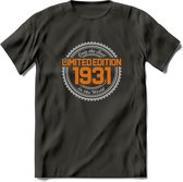 1931 Limited Edition Ring T-Shirt | Zilver - Goud | Grappig Verjaardag en Feest Cadeau Shirt | Dames - Heren - Unisex | Tshirt Kleding Kado | - Donker Grijs - L