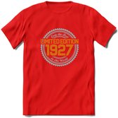 1927 Limited Edition Ring T-Shirt | Zilver - Goud | Grappig Verjaardag en Feest Cadeau Shirt | Dames - Heren - Unisex | Tshirt Kleding Kado | - Rood - L