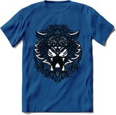 Tijger - Dieren Mandala T-Shirt | Grijs | Grappig Verjaardag Zentangle Dierenkop Cadeau Shirt | Dames - Heren - Unisex | Wildlife Tshirt Kleding Kado | - Donker Blauw - XL