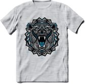 Beer - Dieren Mandala T-Shirt | Blauw | Grappig Verjaardag Zentangle Dierenkop Cadeau Shirt | Dames - Heren - Unisex | Wildlife Tshirt Kleding Kado | - Licht Grijs - Gemaleerd - L