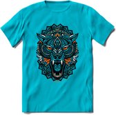 Wolf - Dieren Mandala T-Shirt | Oranje | Grappig Verjaardag Zentangle Dierenkop Cadeau Shirt | Dames - Heren - Unisex | Wildlife Tshirt Kleding Kado | - Blauw - 3XL