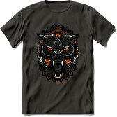 Wolf - Dieren Mandala T-Shirt | Oranje | Grappig Verjaardag Zentangle Dierenkop Cadeau Shirt | Dames - Heren - Unisex | Wildlife Tshirt Kleding Kado | - Donker Grijs - XXL