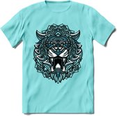 Tijger - Dieren Mandala T-Shirt | Blauw | Grappig Verjaardag Zentangle Dierenkop Cadeau Shirt | Dames - Heren - Unisex | Wildlife Tshirt Kleding Kado | - Licht Blauw - S
