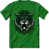 Tijger - Dieren Mandala T-Shirt | Groen | Grappig Verjaardag Zentangle Dierenkop Cadeau Shirt | Dames - Heren - Unisex | Wildlife Tshirt Kleding Kado | - Donker Groen - S