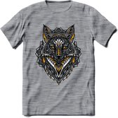 Vos - Dieren Mandala T-Shirt | Geel | Grappig Verjaardag Zentangle Dierenkop Cadeau Shirt | Dames - Heren - Unisex | Wildlife Tshirt Kleding Kado | - Donker Grijs - Gemaleerd - XL