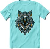 Vos - Dieren Mandala T-Shirt | Geel | Grappig Verjaardag Zentangle Dierenkop Cadeau Shirt | Dames - Heren - Unisex | Wildlife Tshirt Kleding Kado | - Licht Blauw - S