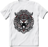 Tijger - Dieren Mandala T-Shirt | Rood | Grappig Verjaardag Zentangle Dierenkop Cadeau Shirt | Dames - Heren - Unisex | Wildlife Tshirt Kleding Kado | - Wit - S