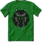 Uil - Dieren Mandala T-Shirt | Roze | Grappig Verjaardag Zentangle Dierenkop Cadeau Shirt | Dames - Heren - Unisex | Wildlife Tshirt Kleding Kado | - Donker Groen - XL