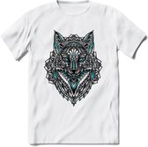 Vos - Dieren Mandala T-Shirt | Lichtblauw | Grappig Verjaardag Zentangle Dierenkop Cadeau Shirt | Dames - Heren - Unisex | Wildlife Tshirt Kleding Kado | - Wit - L