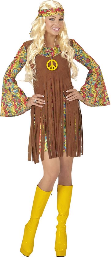 Widmann - Hippie Kostuum - Bruin Kort Hippie Meisje Davy - Vrouw - Bruin - Medium - Carnavalskleding - Verkleedkleding
