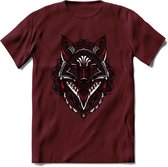 Vos - Dieren Mandala T-Shirt | Rood | Grappig Verjaardag Zentangle Dierenkop Cadeau Shirt | Dames - Heren - Unisex | Wildlife Tshirt Kleding Kado | - Burgundy - M