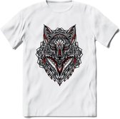 Vos - Dieren Mandala T-Shirt | Rood | Grappig Verjaardag Zentangle Dierenkop Cadeau Shirt | Dames - Heren - Unisex | Wildlife Tshirt Kleding Kado | - Wit - S