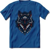Vos - Dieren Mandala T-Shirt | Rood | Grappig Verjaardag Zentangle Dierenkop Cadeau Shirt | Dames - Heren - Unisex | Wildlife Tshirt Kleding Kado | - Donker Blauw - L