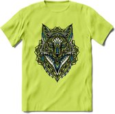 Vos - Dieren Mandala T-Shirt | Blauw | Grappig Verjaardag Zentangle Dierenkop Cadeau Shirt | Dames - Heren - Unisex | Wildlife Tshirt Kleding Kado | - Groen - XL