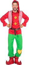 Wilbers - Dwerg & Kabouter Kostuum - Bontgekleurde Kabouter Sprookjesbos - Man - rood,groen - Maat 58 - Carnavalskleding - Verkleedkleding