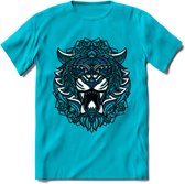 Tijger - Dieren Mandala T-Shirt | Donkerblauw | Grappig Verjaardag Zentangle Dierenkop Cadeau Shirt | Dames - Heren - Unisex | Wildlife Tshirt Kleding Kado | - Blauw - M