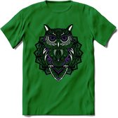 Uil - Dieren Mandala T-Shirt | Paars | Grappig Verjaardag Zentangle Dierenkop Cadeau Shirt | Dames - Heren - Unisex | Wildlife Tshirt Kleding Kado | - Donker Groen - XXL