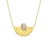 Lucardi - Dames Plated ketting met rozenkwarts - Staal - Ketting - Cadeau - 47 cm -