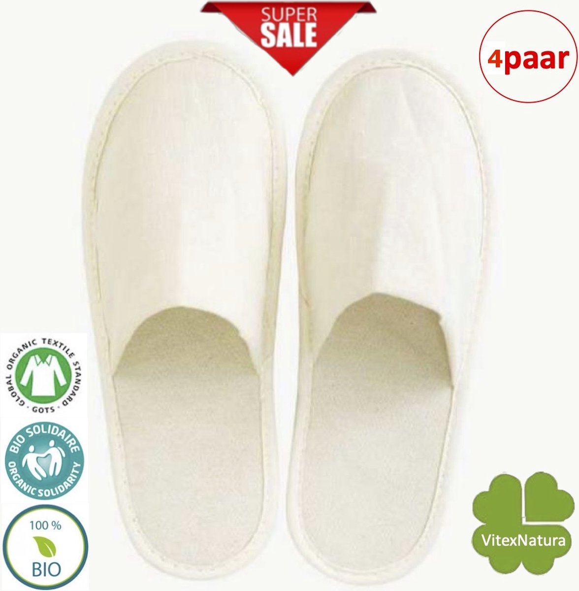 BIO LINNEN badslippers 4 paar | 100% Biologisch afbreekbaar Pantoffels | ONE SIZE | ideaal voor Hotel - Sauna bezoek - verpleging